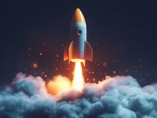 Rocket Launch Representing Start-up Success. AI generated illustration