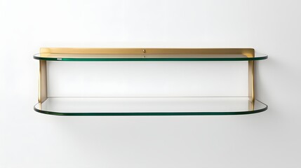 Stylish Nonuple Brass and Glass Wall Shelf on a Pure White Background A Trendy and Elegant Display Option for Contemporary Homes