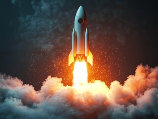 Rocket Launch Representing Start-up Success. AI generated illustration