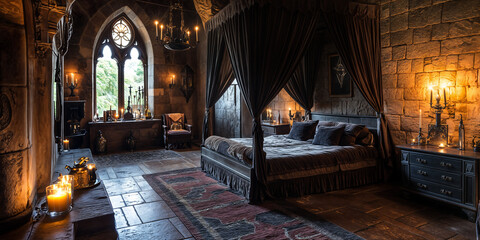 Obraz premium This is an image of a bedroom in a castle.