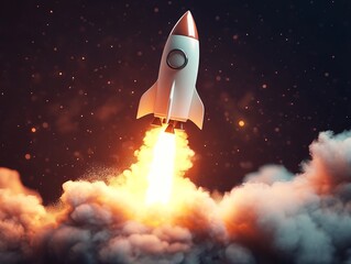 Rocket Launch Representing Start-up Success. AI generated illustration