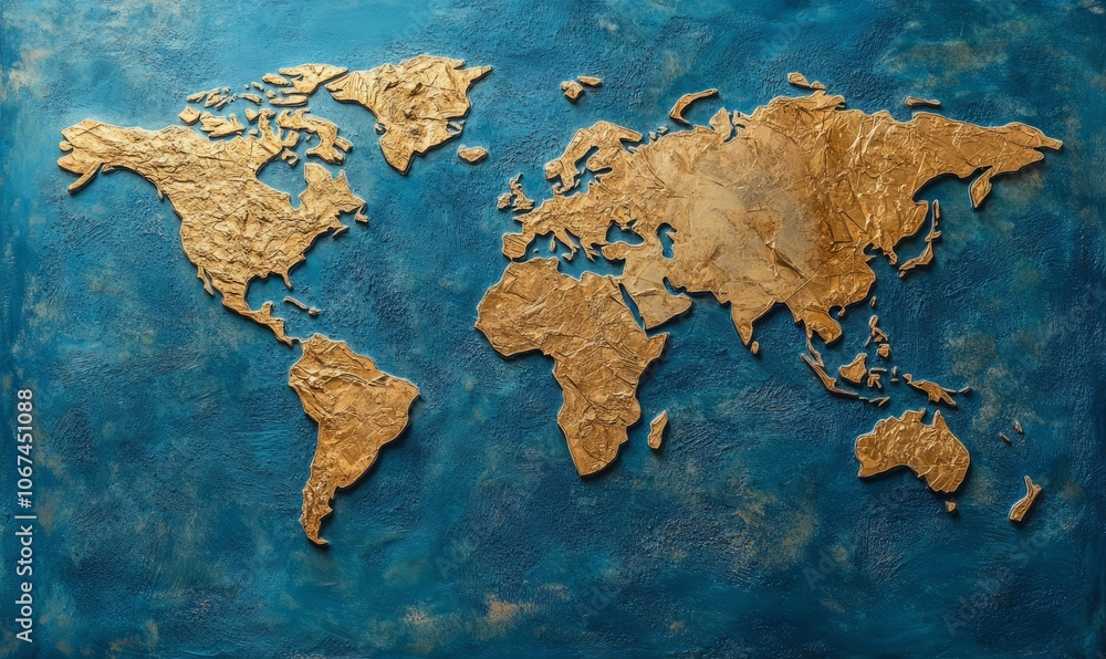 Aufkleber creative representation of world map made from textured materials, showcasing continents in unique a