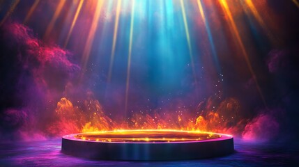 Illuminated Podium with Colorful Light Effects for Award Ceremony. AI generated illustration