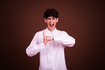 Fototapeta premium Young attractive student posing in studio.