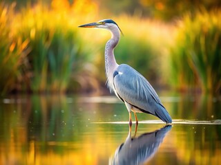 Obraz premium Gray heron, pond's quiet, focused form.