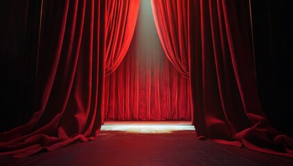 Victorian theater scene with red velvet curtains and spotlight. AI generated illustration