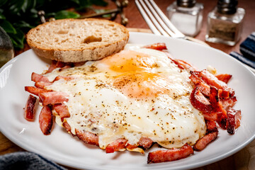 Fried egg and sliced sausage.