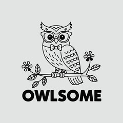 Obraz premium A black and white illustration of an owl perched on a branch