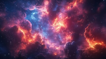 Naklejka premium A vibrant cosmic scene featuring a colorful galaxy with clouds of dust and gas
