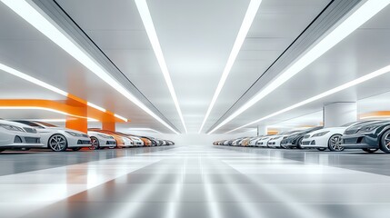 Spacious modern car park with luxury design elements and ample space for branding. AI generated illustration