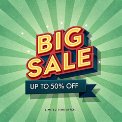 A big sale sign with a ribbon and a limited time offer