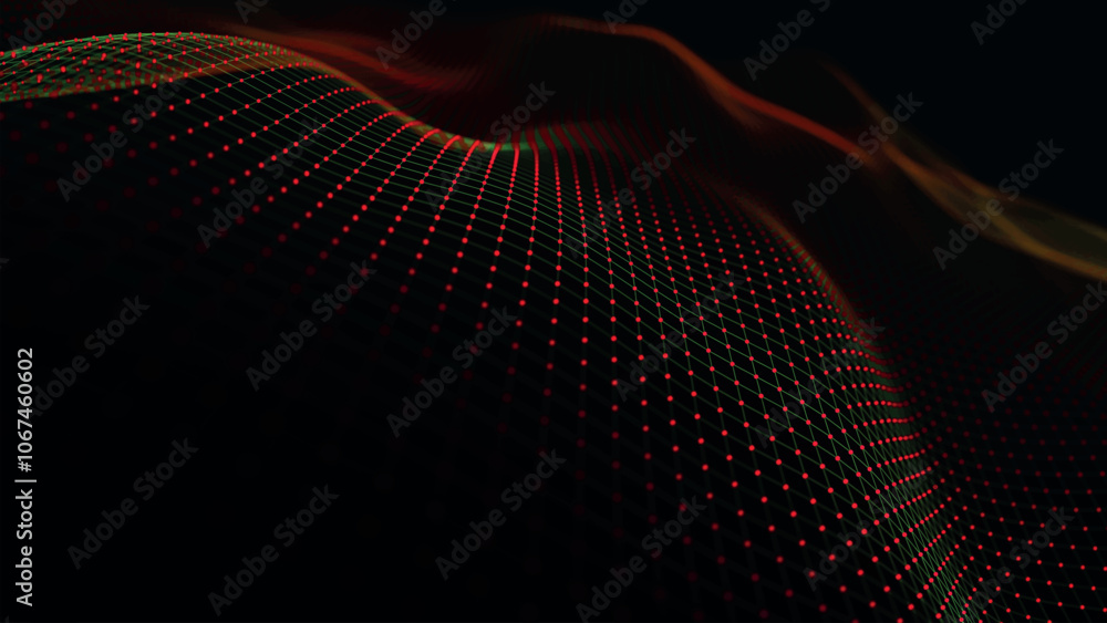 Aufkleber futuristic point wave of particles. visualization of sound waves. dark background. technology or sci