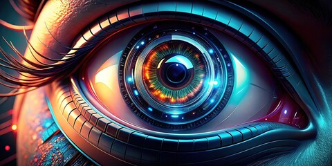 Innovative robot eye logo, captivating AI design.