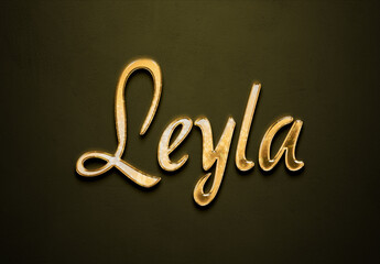 Old gold text effect of Turkish name Leyla with 3D glossy style Mockup.