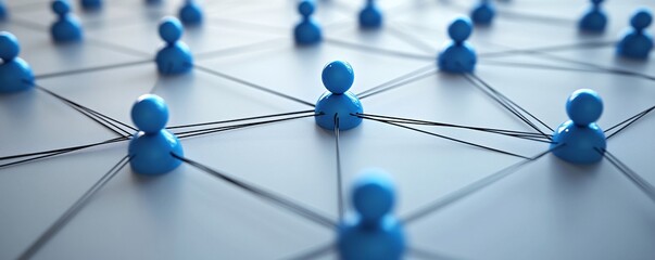 Network connecting blue people icons representing social connection and teamwork