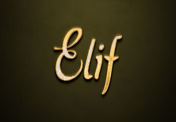 Old gold text effect of Turkish name Elif with 3D glossy style Mockup.