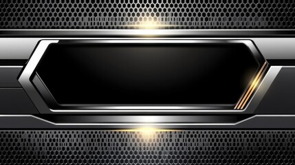 A sleek, modern graphic design featuring metallic textures and a central blank space for text or branding.