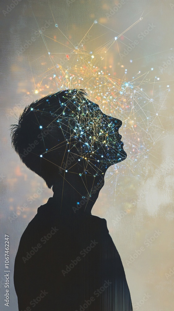 Poster Man absorbing knowledge and information through neural network connections