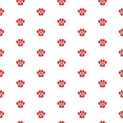 Dog house and paw print pet icon isolated seamless pattern on white background