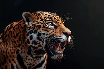 Obraz premium Majestic leopard roars wildlife portrait.