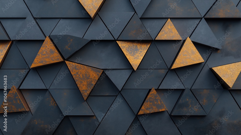 Poster black and gold geometric pattern with triangles. the pattern is made up of many triangles, some of w