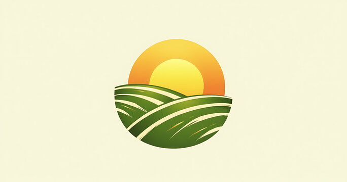 A vector illustration featuring a logo with an image of a field that represents farms