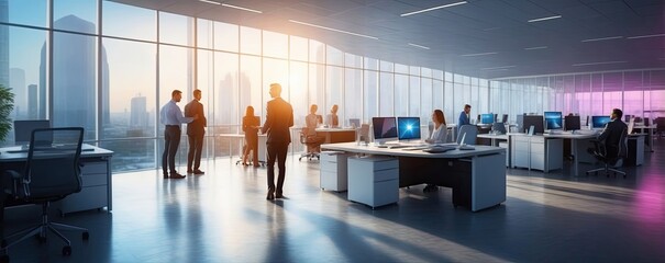 Abstract motion blurred people activity working in the office background, Business concept.