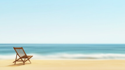A tranquil beach with a single lounge chair facing the serene sea on a clear day