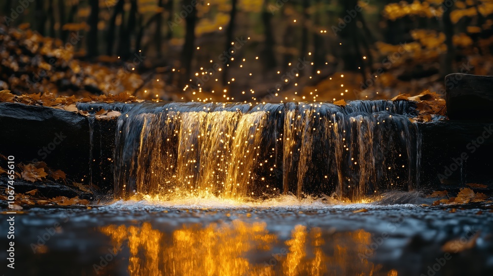Poster stream of water with a lot of sparkles in it. the water is reflecting the sun and the sparkles are c