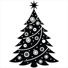 Obraz premium Christmas tree decorated Christmas tree vector art illustration icon logo