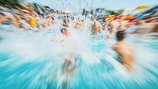 Splashing water and joyful crowds enjoy summer fun at a lively pool party