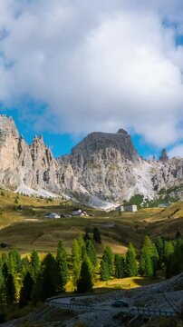 Time Lapse of Dolomites Italy landscape Pizes de Cir Ridge in South Tyrol, Western Dolomites - Italy tourist attraction for nature travel and outdoor acticity. Breathtaking landscape of Northern Italy