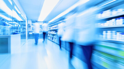 High-tech pharmacy lab with researchers collaborating on innovative healthcare solutions