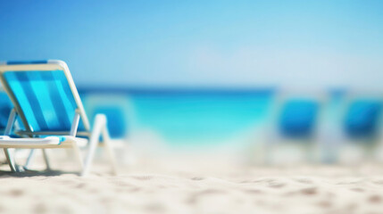 Naklejka premium Relaxing beach lounge chairs on a serene summer day with gentle ocean views