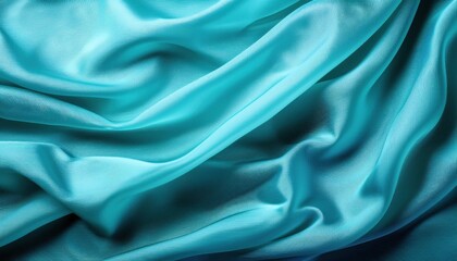 Obraz premium Luxurious Turquoise Silk Fabric Texture Background. Ideal for Design Mockups, Textile Projects, and Elegant Website Banners Featuring Flowing, Vibrant, Wrinkled, Aqua Toned Silk Material