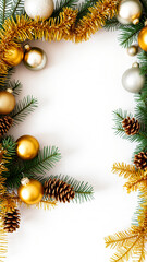 festive evergreen border with golden ornaments garland