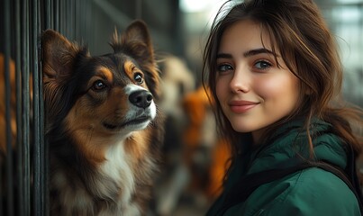 Naklejka premium Image of young girl with her dog, alaskan malamute, outdoor at autumn or winter. Domestic pet. Husky 