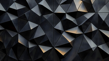 Obraz premium Dark 3d triangular wall design – abstract black background with geometric shapes for modern wallpaper, interior design, and creative digital projects