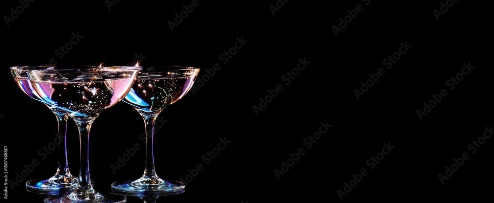 Poster happy new year concept with champagne glasses and sparklers isolated on a black background this bann