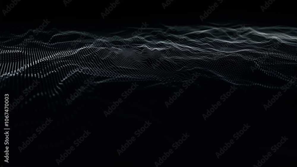 Poster futuristic point wave of particles. visualization of sound waves. technology or science banner. abst