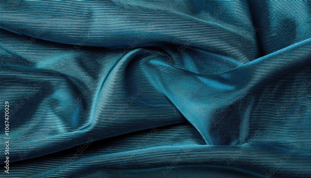 Poster luxurious teal silk fabric with rich textured folds and soft light reflection. ideal for backgrounds