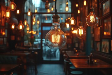 vintage light bulbs dangle dramatically from the ceiling of a dimly lit room casting a warm nostalgic glow that evokes a sense of charm and memory