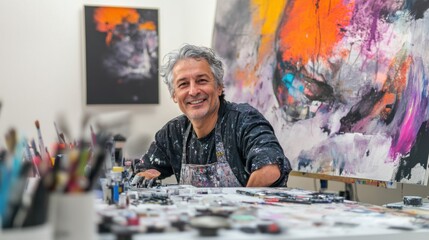 Modern artist in studio, royalty-free photo for creative and branding use, flexible licensing agreements