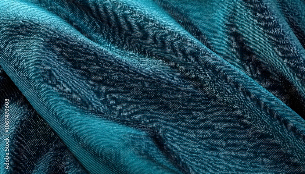 Poster luxurious teal silk fabric with rich textured folds and soft light reflection. ideal for backgrounds