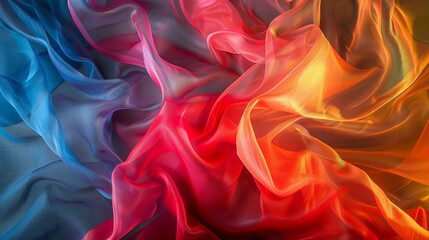 Fototapeta premium Colorful abstract chiffon fabric in red, orange, and blue hues