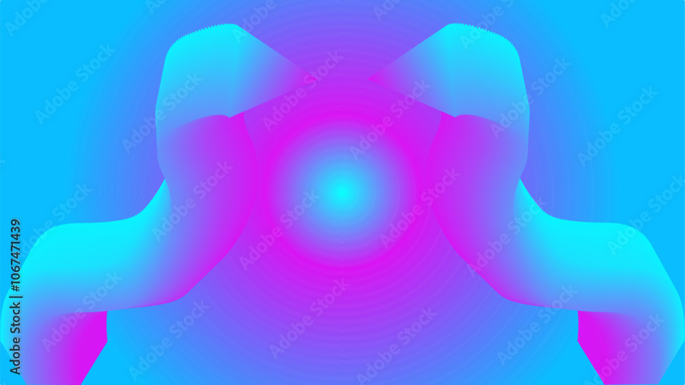 Aufkleber blue pink radial circular background with two 3d abstract objects