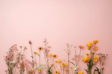 Flatlay of pink carnation flowers on pastel pink background. Top view minimalistic floral pattern. Valentine's Day, Mother's Day concept
