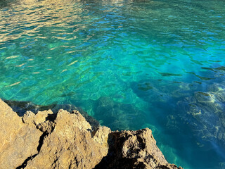 Mediterranean blue turquoise water and rocks.