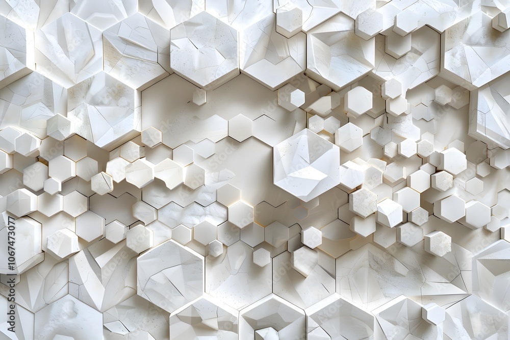 Poster intricate white hexagonal pattern with 3d texture