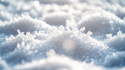 Sparkling snow crystals glistening in sunlight on a winter day